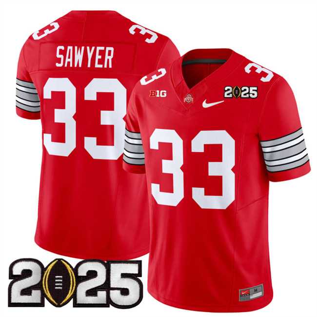 Men%27s Ohio State Buckeyes #33 Jack Sawyer Red 2025 CFP Final Patch F.U.S.E. Vapor Limited Stitched Football Jersey